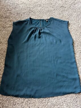 Ann Taylor Teal Sleeveless Pleated Yoke Shell